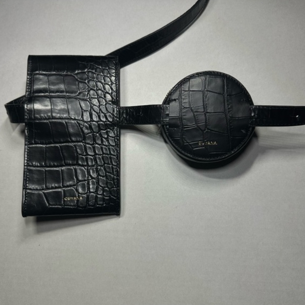Cuyana Black Croc-Embossed Mini Belt Bags